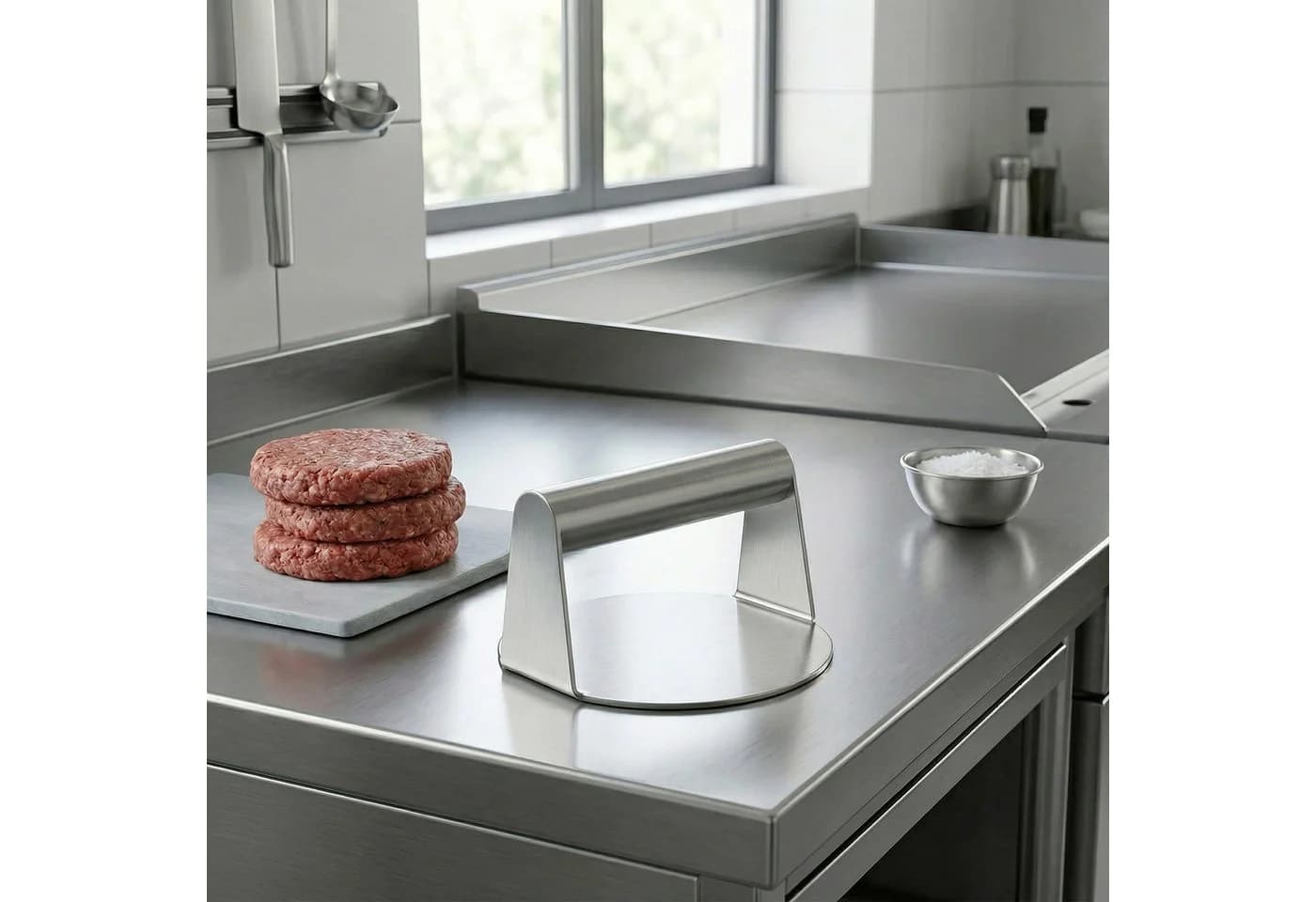 Arendo Edelstahl Burgerpresse 14 cm für Smash Burger - Bild 3