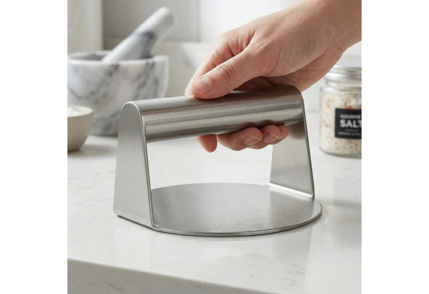Arendo Edelstahl Burgerpresse 14 cm für Smash Burger - Bild 5
