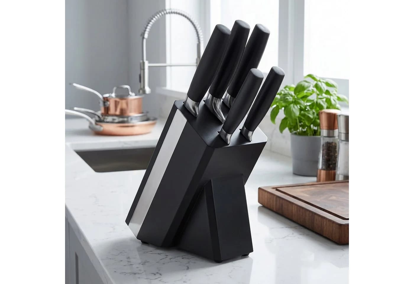 Arendo Messerblock 5-teilig mit Holzblock & Edelstahl Messern Schwarz - Bild 5