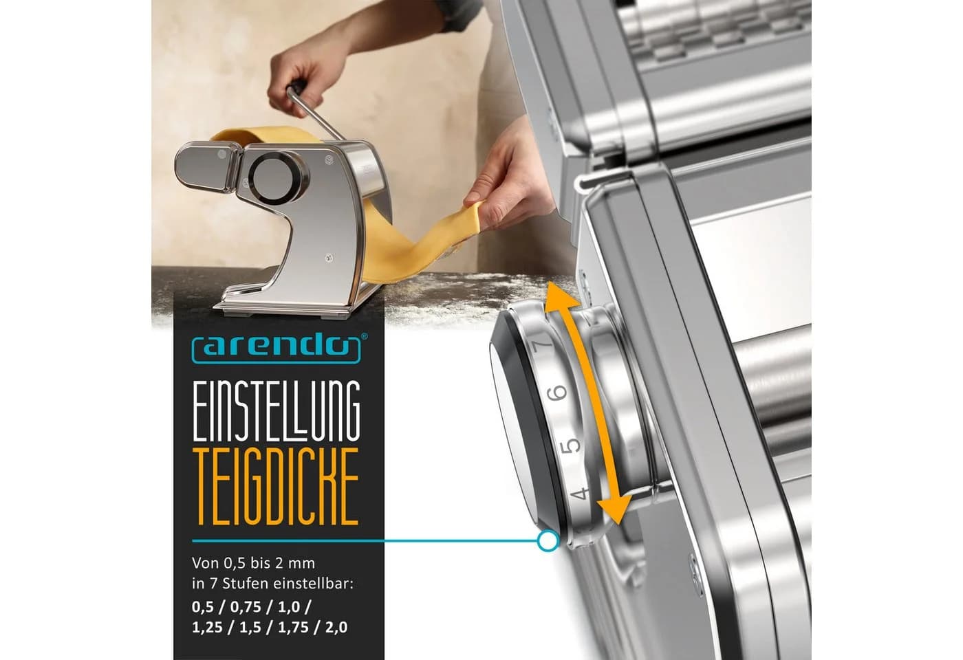 Arendo Nudelmaschine Manuell Edelstahl 7-Stufen - Bild 5