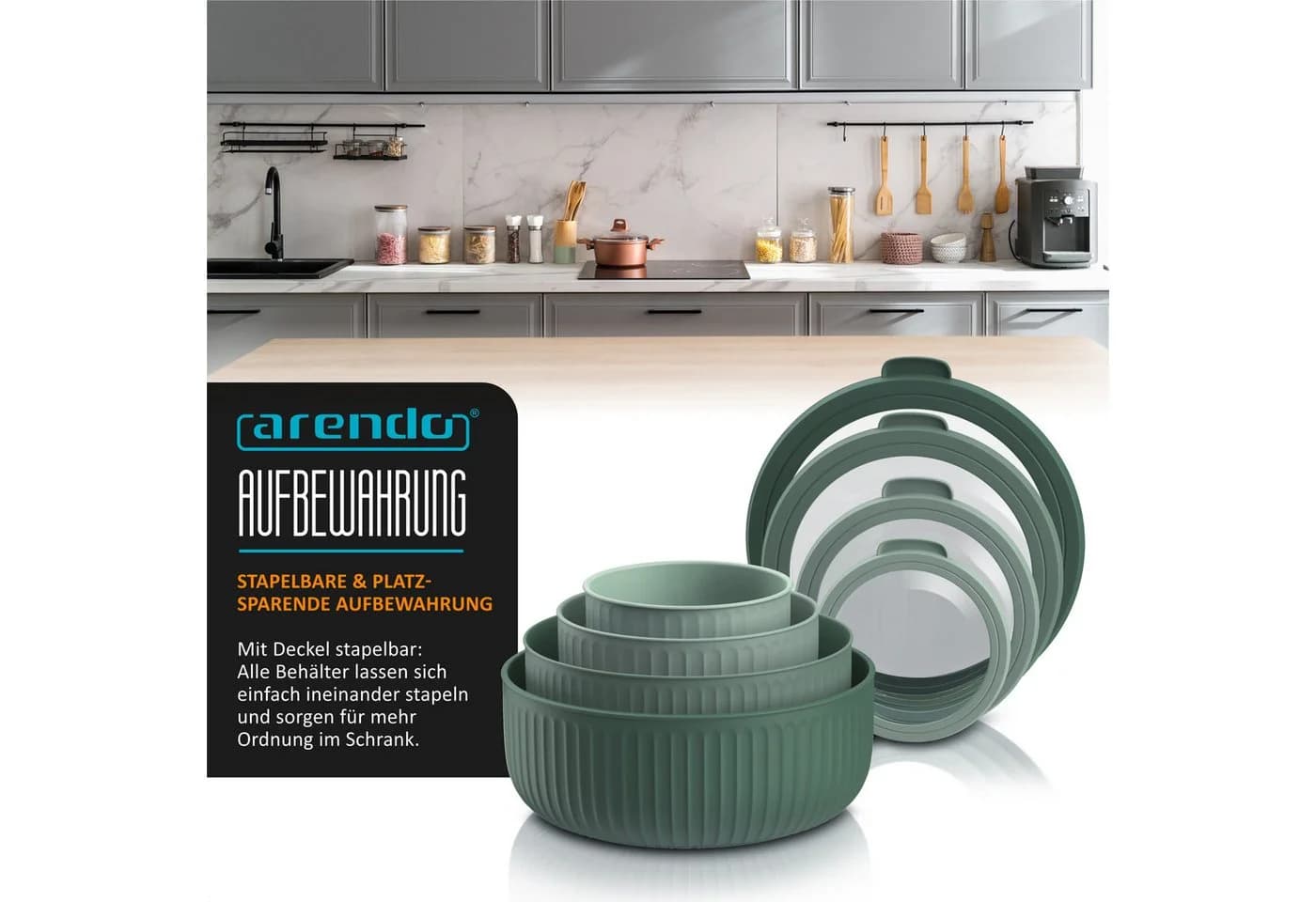 Arendo Salatschüssel 4er Set Grün mit Deckel - Bild 3