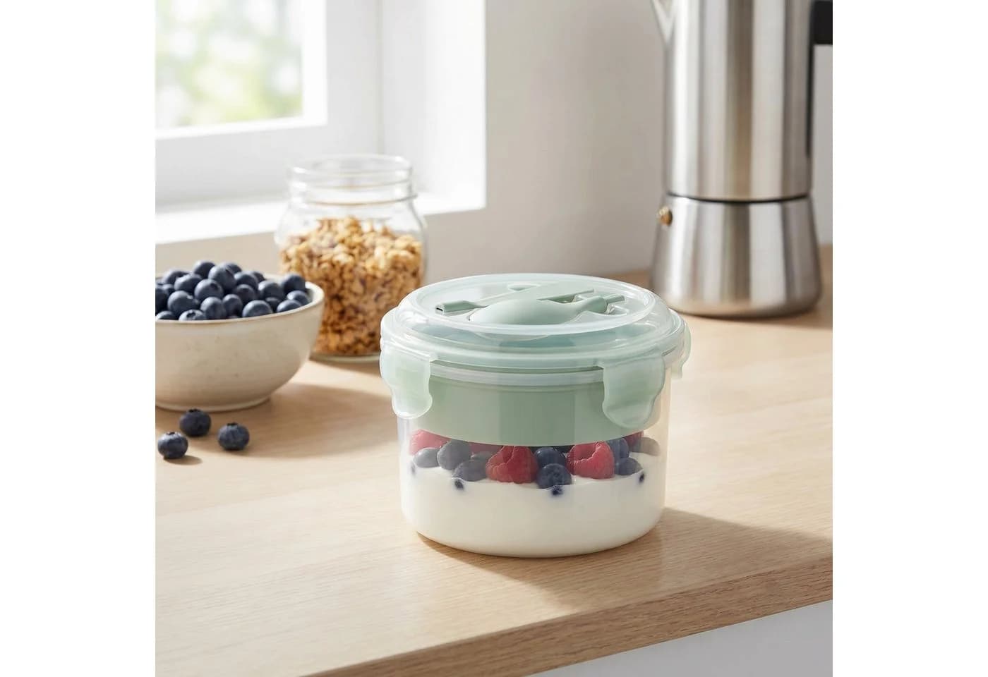 Arendo Snackbecher 500ml mit Besteck & Trenneinsatz