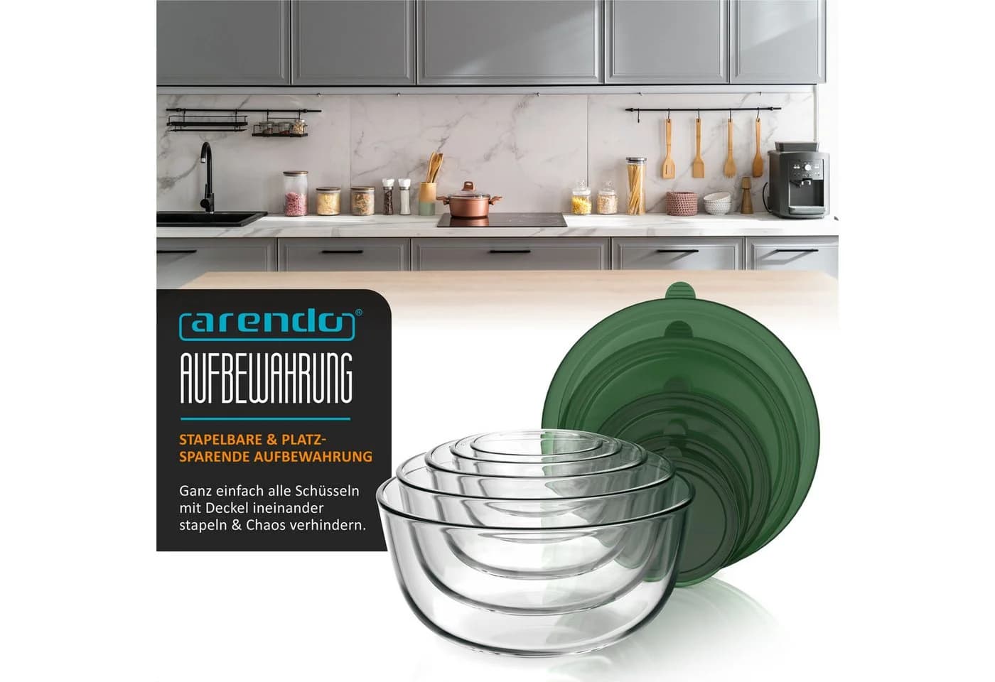 Arendo Glasschalen Set 5-tlg. mit Deckeln transparent - Bild 3