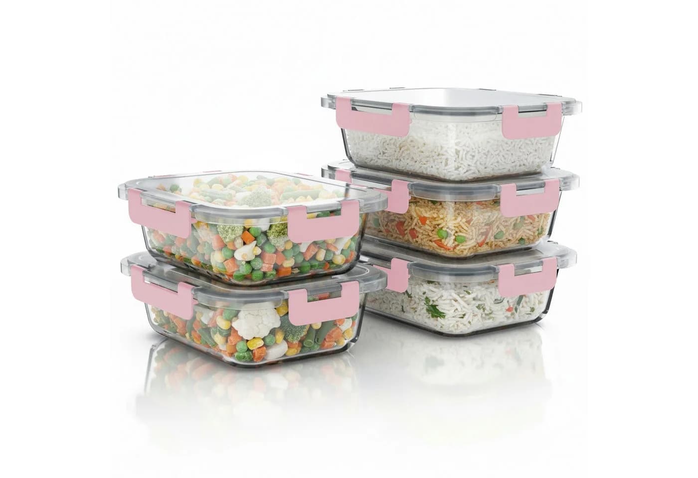 Arendo Frischhaltedose 5er Set Glas Rosa/Weiß - Bild 2