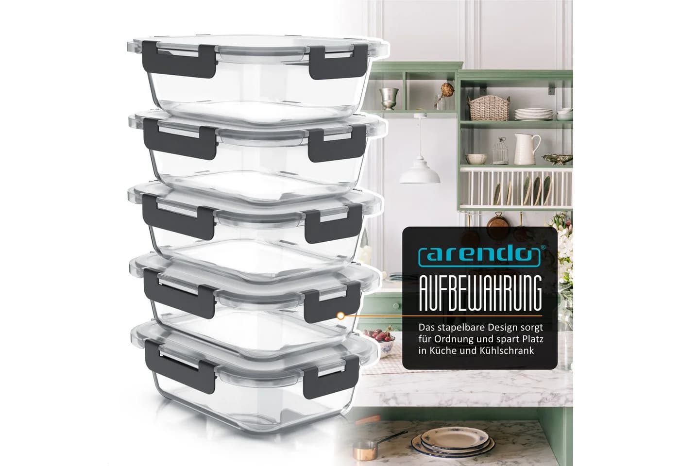 Arendo Frischhaltedose 5er Set Glas Lunchboxen transparent - Bild 3
