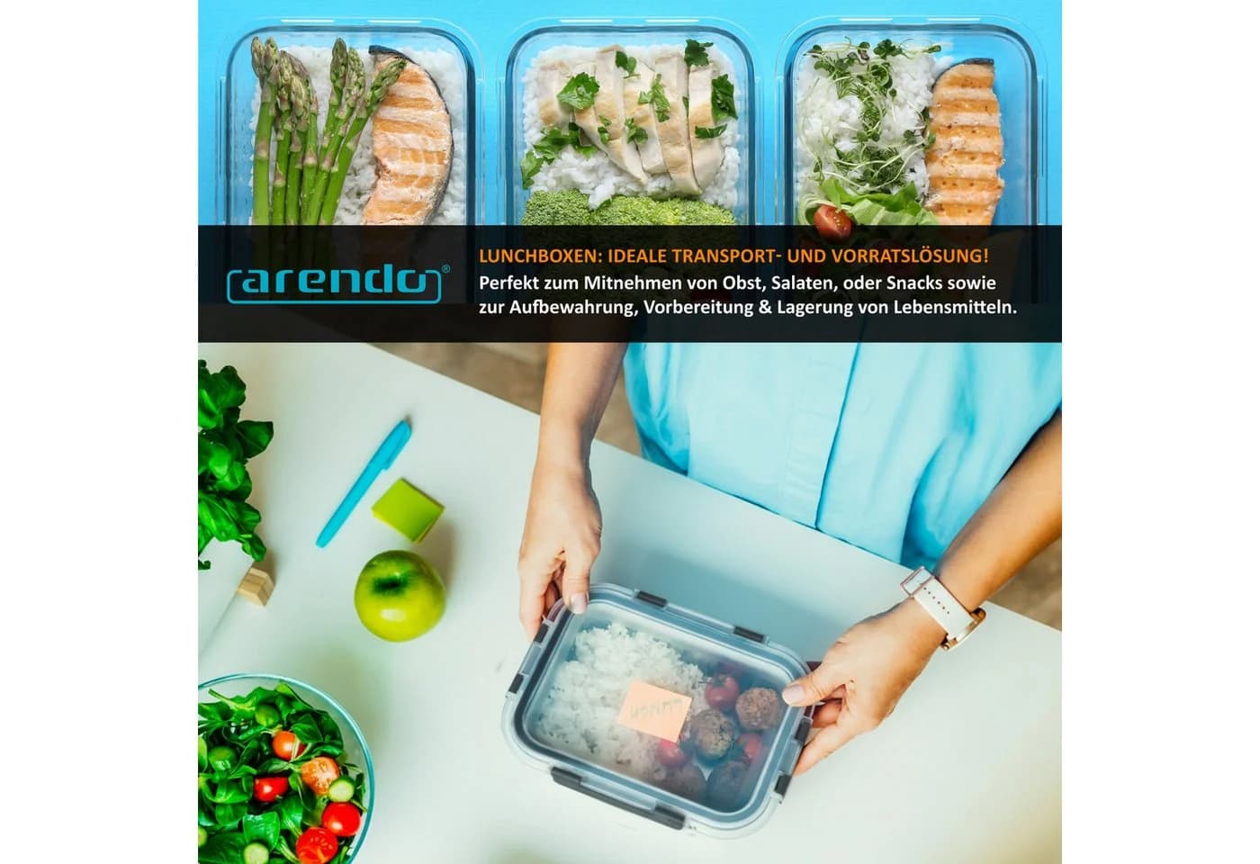 Arendo Frischhaltedose 5er Set Glas Lunchboxen transparent - Bild 4