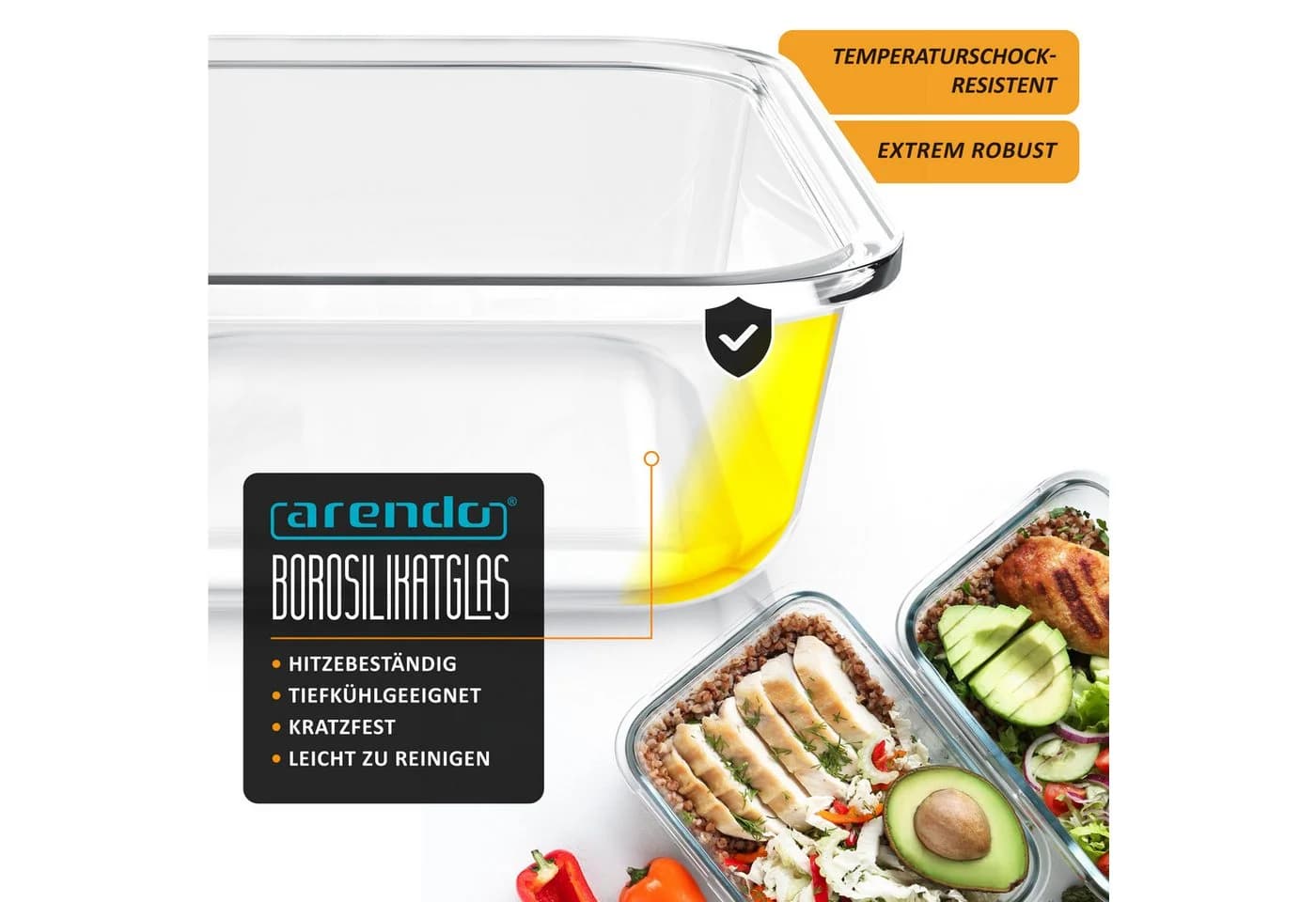 Arendo Frischhaltedose 5er Set Glas Lunchboxen transparent - Bild 5