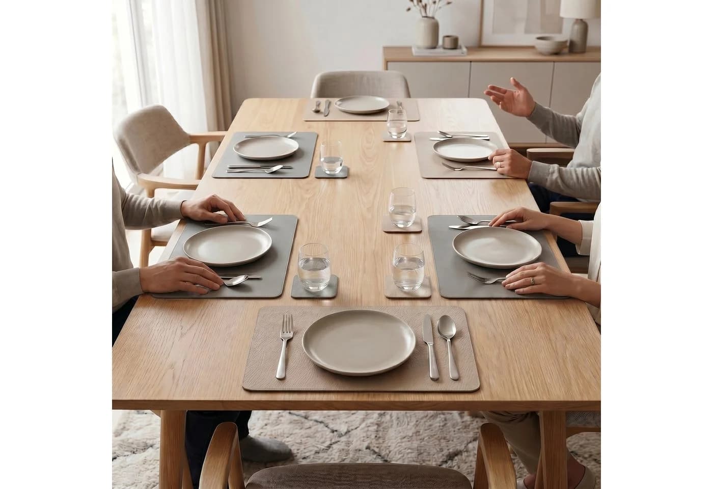 Arendo Platzset 6er Set Premium Tischset doppelseitig Grau Beige