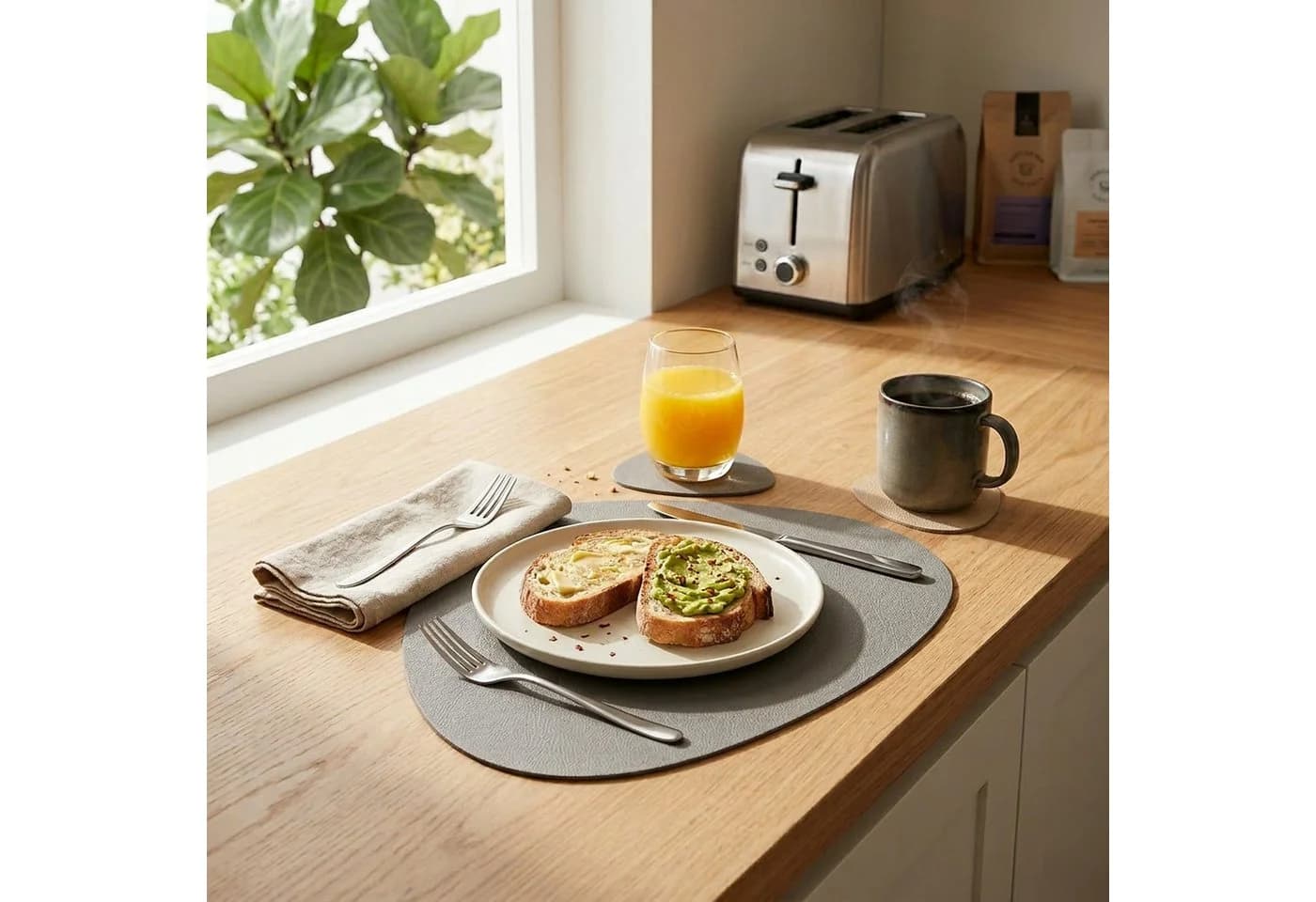 Arendo Platzset 6er Set Premium Grau Beige Kunstleder - Bild 5