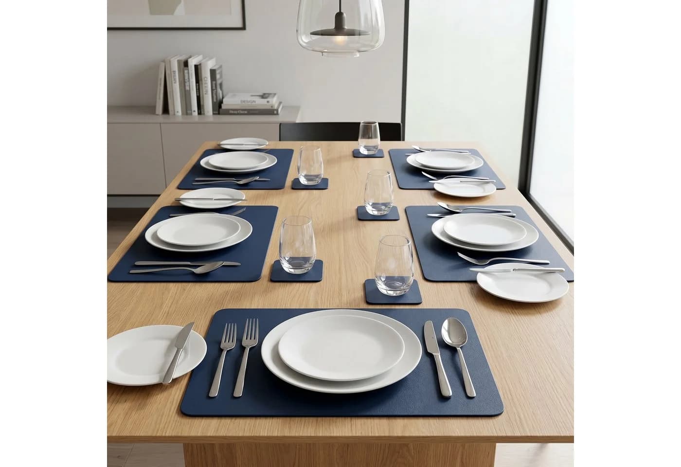 Arendo Platzset 6er Set Premium Kunstleder Dunkelblau