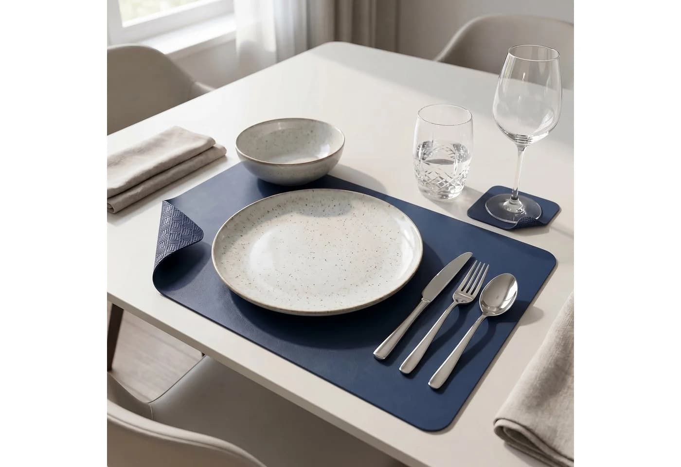 Arendo Platzset 6er Set Premium Kunstleder Dunkelblau - Bild 4