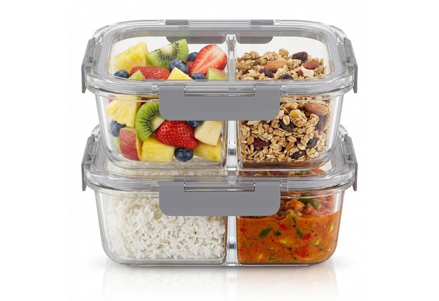 Arendo Frischhaltedose 2er Set Glas 2 Fächer transparent - Bild 2