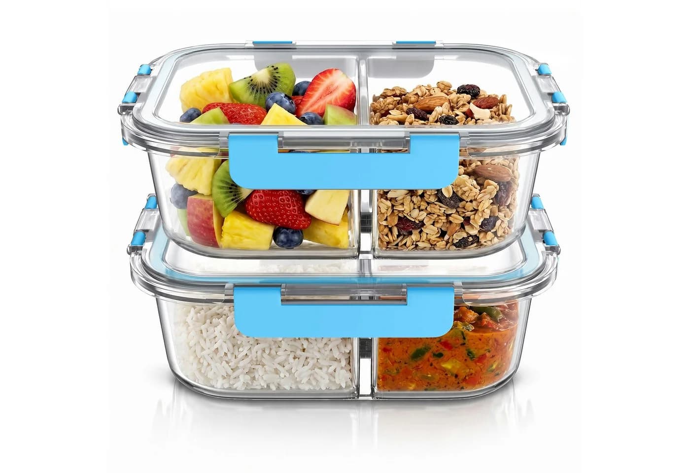 Arendo Frischhaltedose 2 Fächer 2er Set Glas transparent/weiß - Bild 2