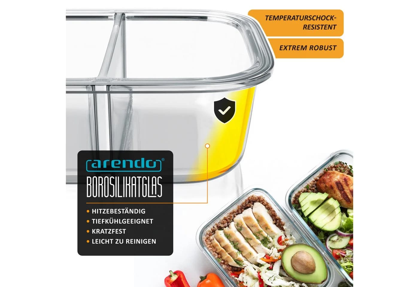 Arendo Frischhaltedose 2 Fächer 2er Set Glas transparent/weiß - Bild 5