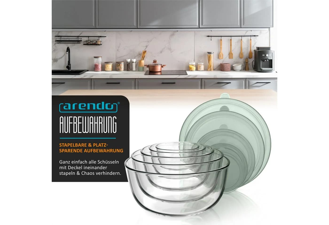 Arendo Glasschalen Set 5-tlg. mit Deckel, transparent - Bild 3