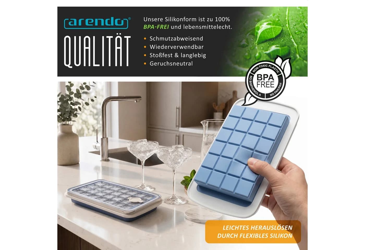 Arendo Eiswürfelform Silikon 24 Fächer mit Deckel - Bild 4