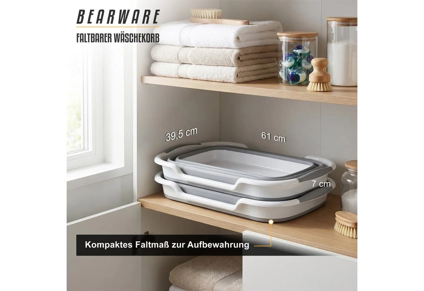 BEARWARE Faltbarer Wäschekorb 26 l Grau/Weiß Wasserdicht - Bild 4