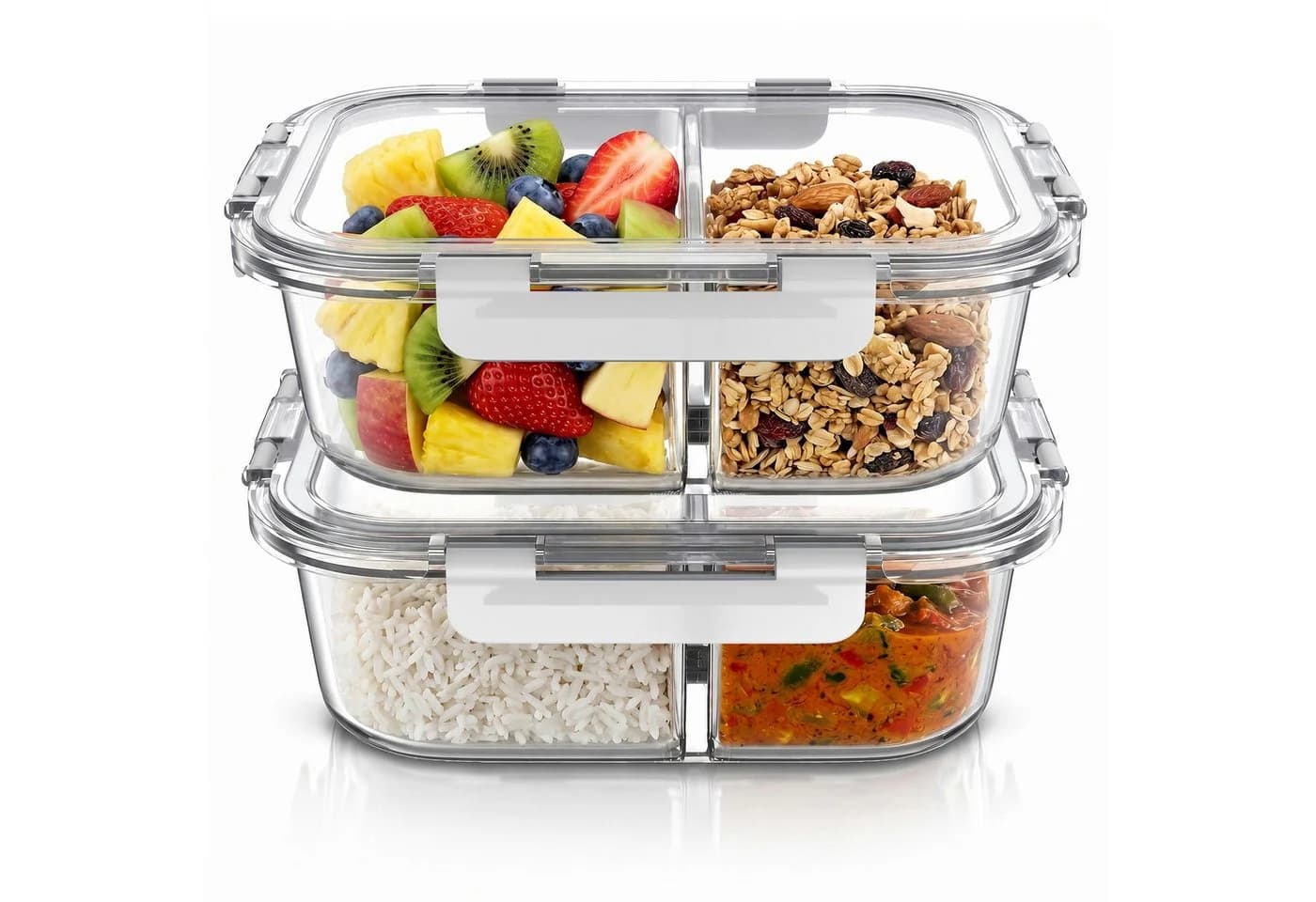 Arendo Frischhaltedose 2er Set Glas 1500ml mit 2 Fächern transparent - Bild 2