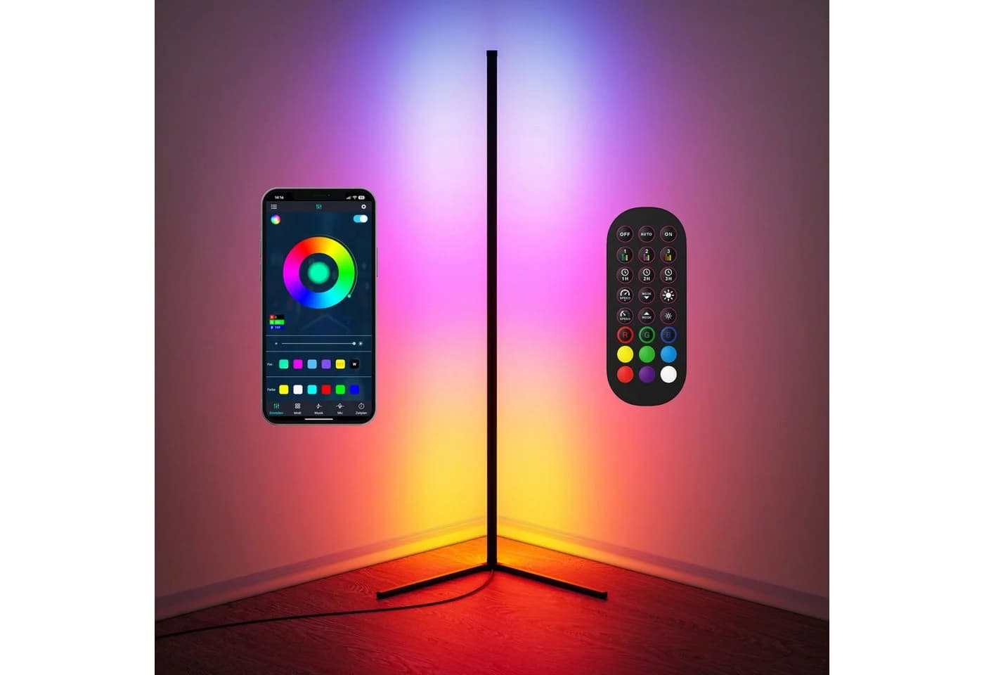 BEARWARE LED Stehlampe Smart Ecklampe Schwarz RGB - Bild 5
