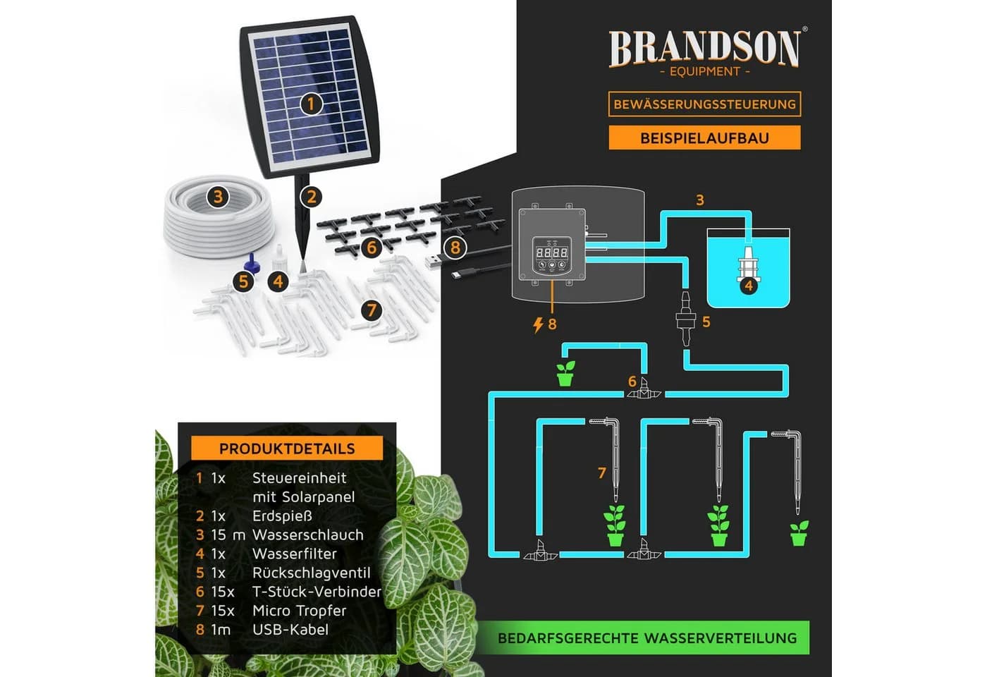 Brandson Bewässerungssteuerung Automatisch 35-tlg Schwarz/Weiß