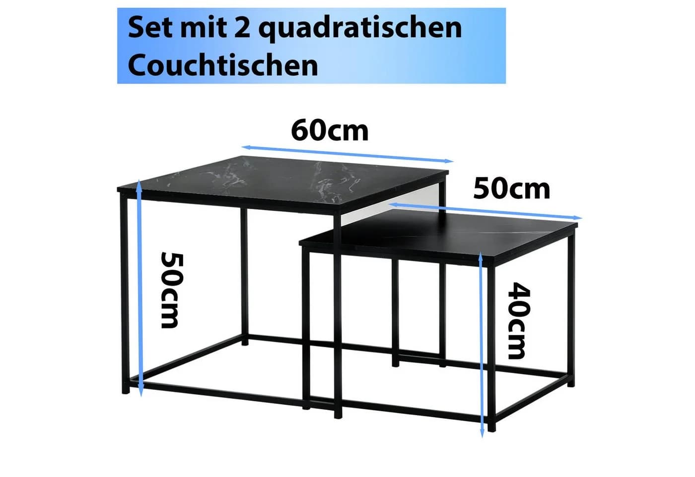 BIGTREE Couchtisch 2er Set Modern Industrial Metall Holz Schwarz - Bild 3