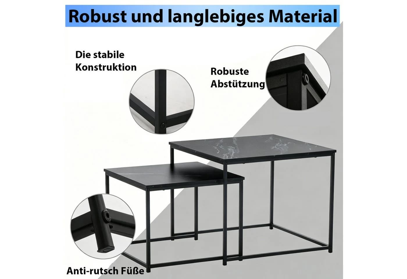 BIGTREE Couchtisch 2er Set Modern Industrial Metall Holz Schwarz - Bild 4
