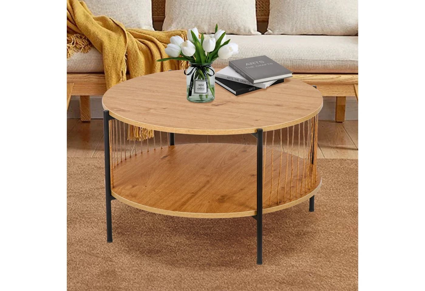 KAHOO Couchtisch Beistelltisch Holz 2 Ebenen Rund - Bild 2