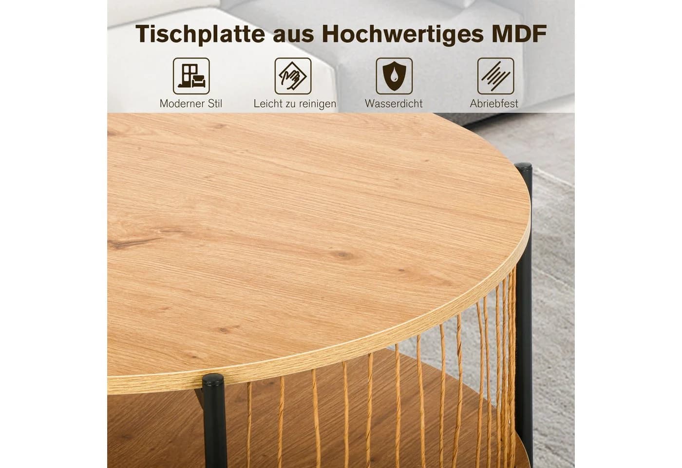 KAHOO Couchtisch Beistelltisch Holz 2 Ebenen Rund - Bild 3