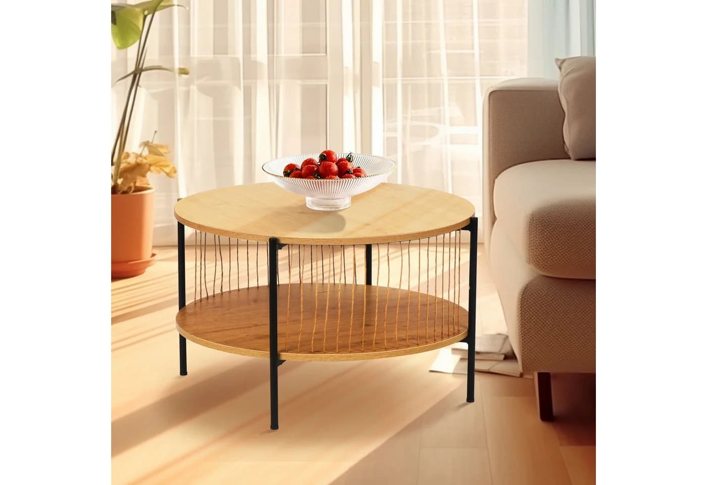 KAHOO Couchtisch Beistelltisch Holz 2 Ebenen Rund - Bild 5