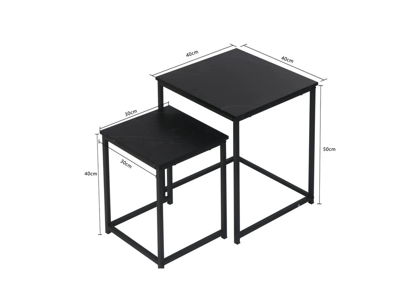 KAHOO Couchtisch 2er-Set Schwarz Quadratisch Industrial Design