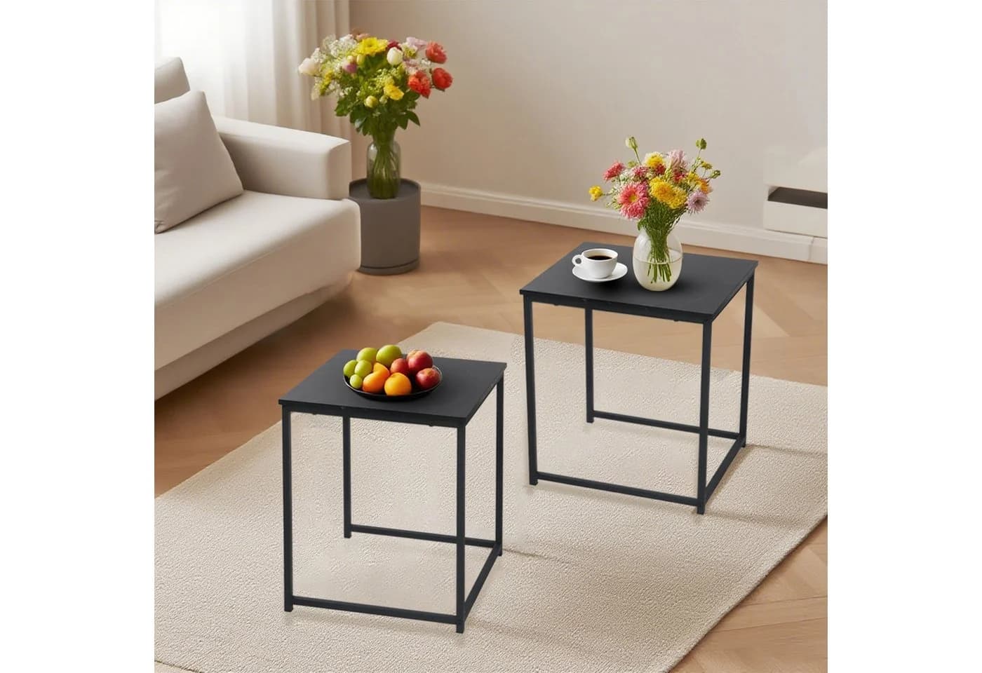 KAHOO Couchtisch 2er-Set Schwarz Quadratisch Industrial Design - Bild 3