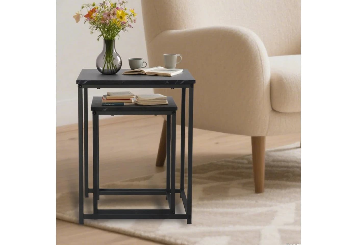 KAHOO Couchtisch 2er-Set Schwarz Quadratisch Industrial Design - Bild 5