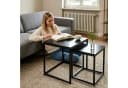 BIGTREE Couchtisch 2er Set Quadratisch Schwarz Metall Holz Bild 1