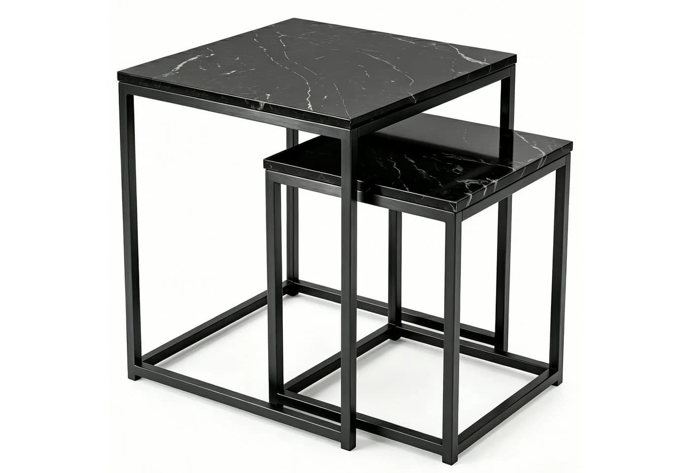 BIGTREE Couchtisch 2er Set Quadratisch Schwarz Metall Holz - Bild 2