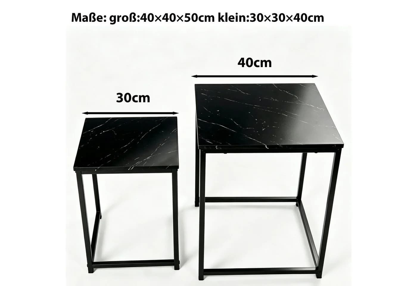 BIGTREE Couchtisch 2er Set Quadratisch Schwarz Metall Holz - Bild 3