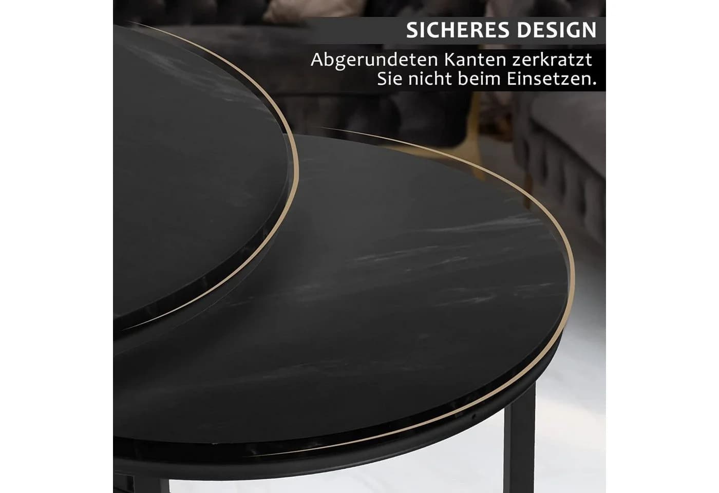 KAHOO Couchtisch-Set 2tlg. Schwarz Marmormuster Rund - Bild 5