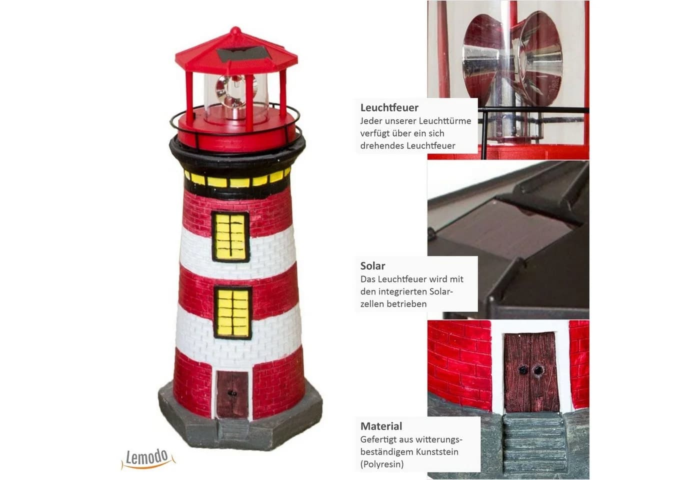 Lemodo Solar-Leuchtturm Dekofigur mit rotierender Beleuchtung - Bild 3