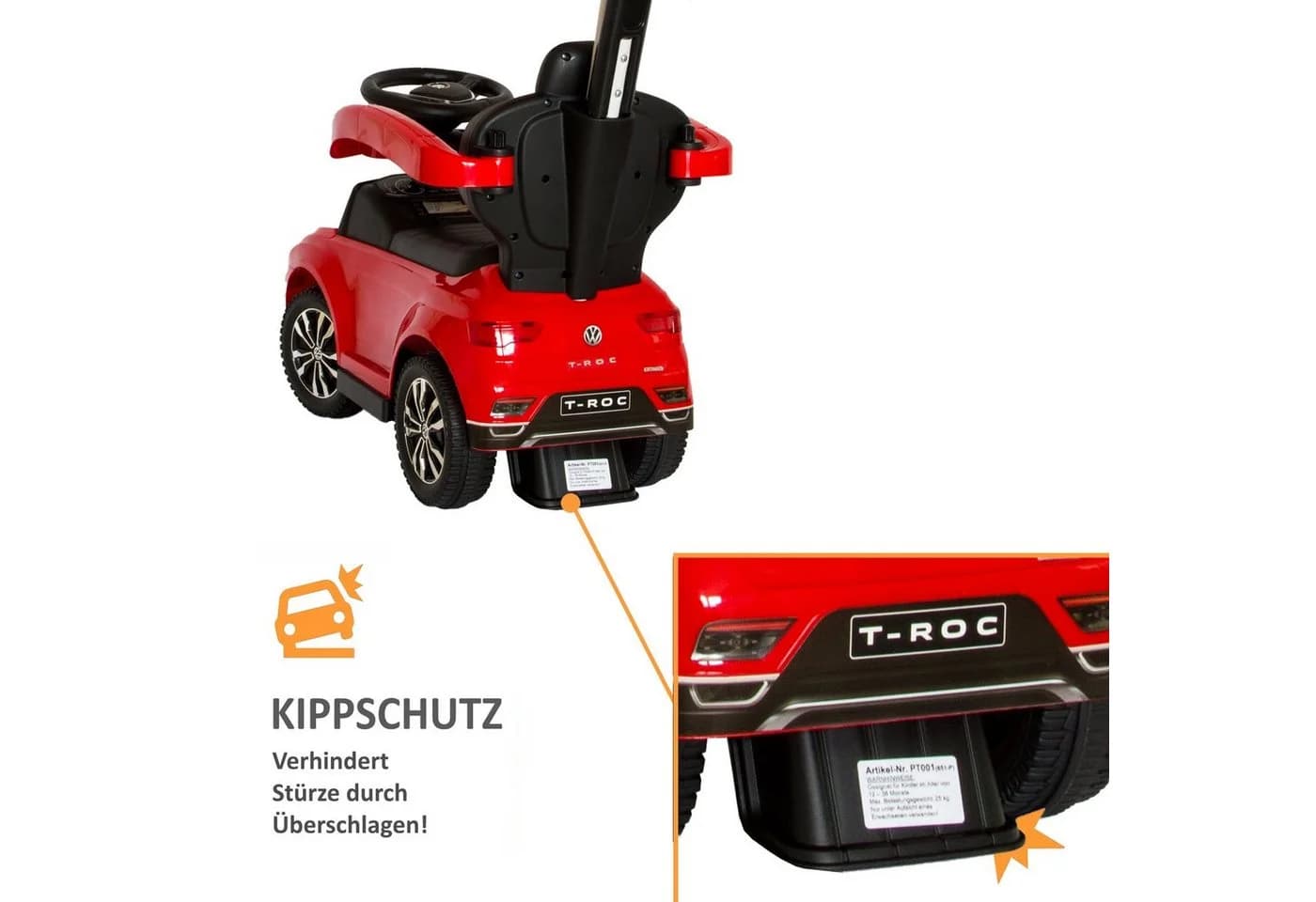 Lemodo Rutschauto VW T-Roc Design mit Schiebestange und Dach - Rot - Bild 4
