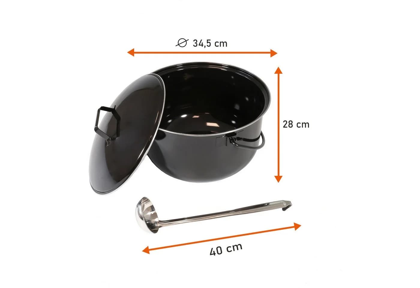 Lemodo Grilltopf Gulaschkessel 14L Emaille Schwarz mit Schöpflöffel