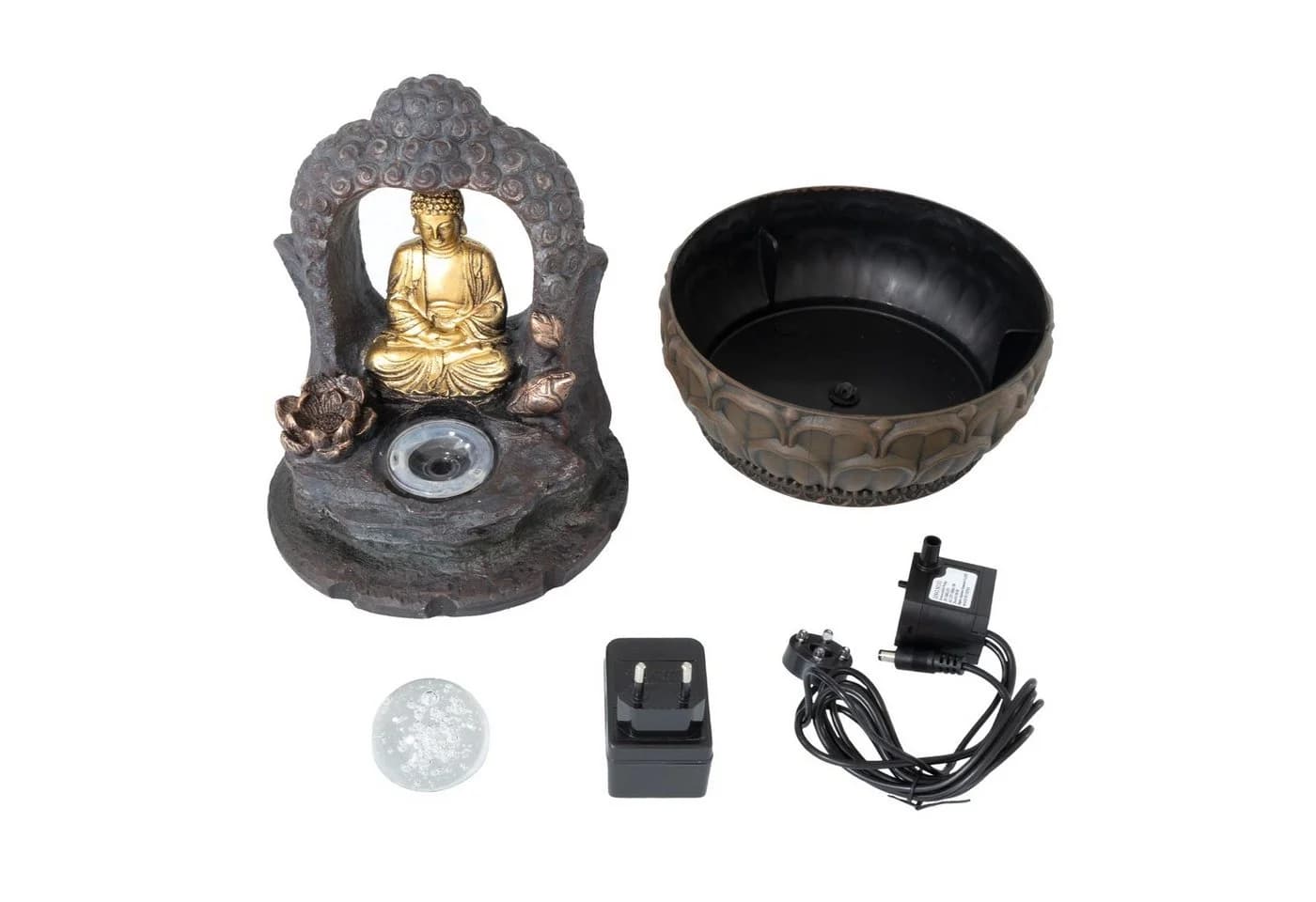 Lemodo Zimmerbrunnen Buddha mit LED-Beleuchtung Grau
