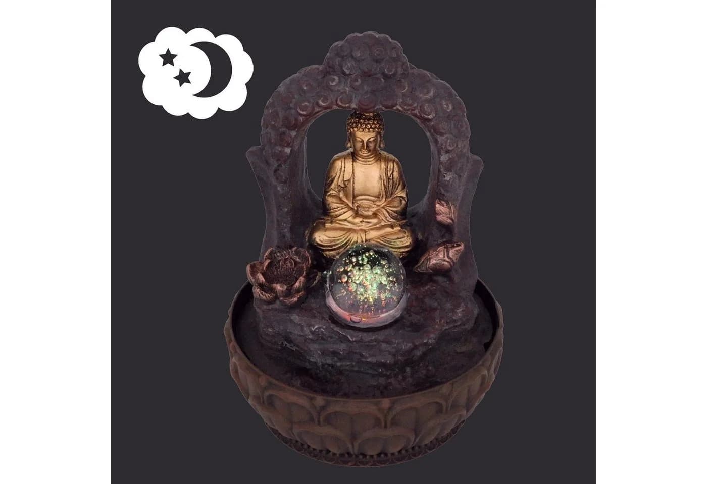 Lemodo Zimmerbrunnen Buddha mit LED-Beleuchtung Grau - Bild 4