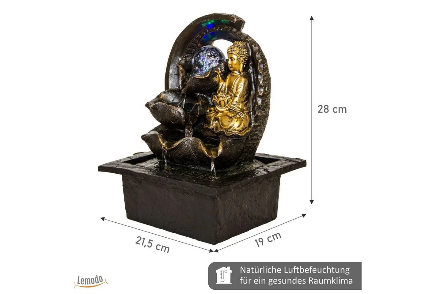 Lemodo Zimmerbrunnen Buddha mit LED-Beleuchtung Polyresin - Bild 3