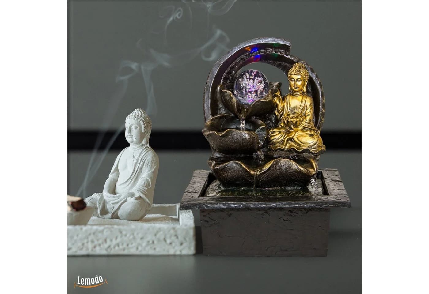 Lemodo Zimmerbrunnen Buddha mit LED-Beleuchtung Polyresin - Bild 4