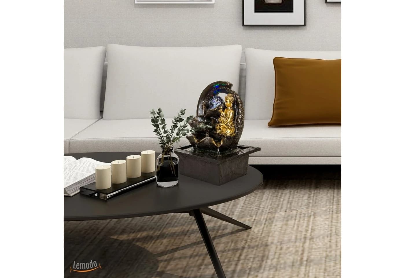Lemodo Zimmerbrunnen Buddha mit LED-Beleuchtung Polyresin - Bild 5
