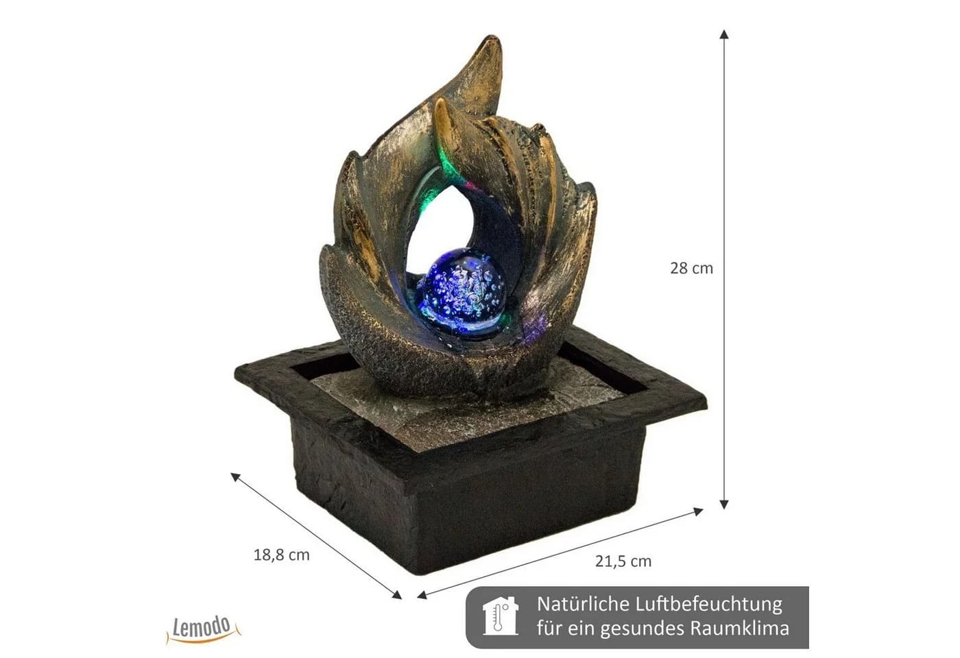 Lemodo Zimmerbrunnen mit LED-Beleuchtung und drehender Glaskugel - Bild 3