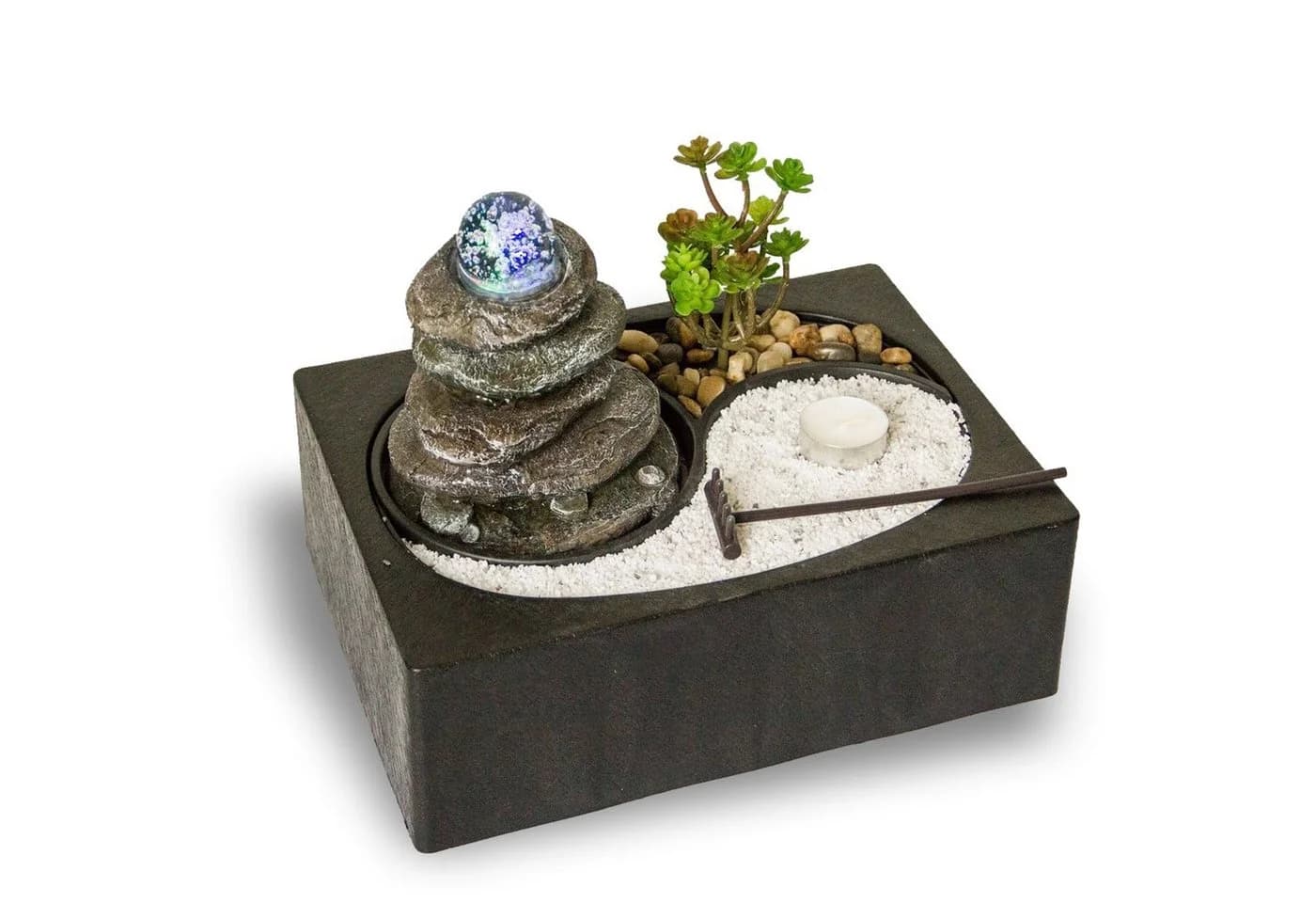 Lemodo Zimmerbrunnen mit Zen-Garten, LED-Beleuchtung & Pumpe Grau - Bild 2