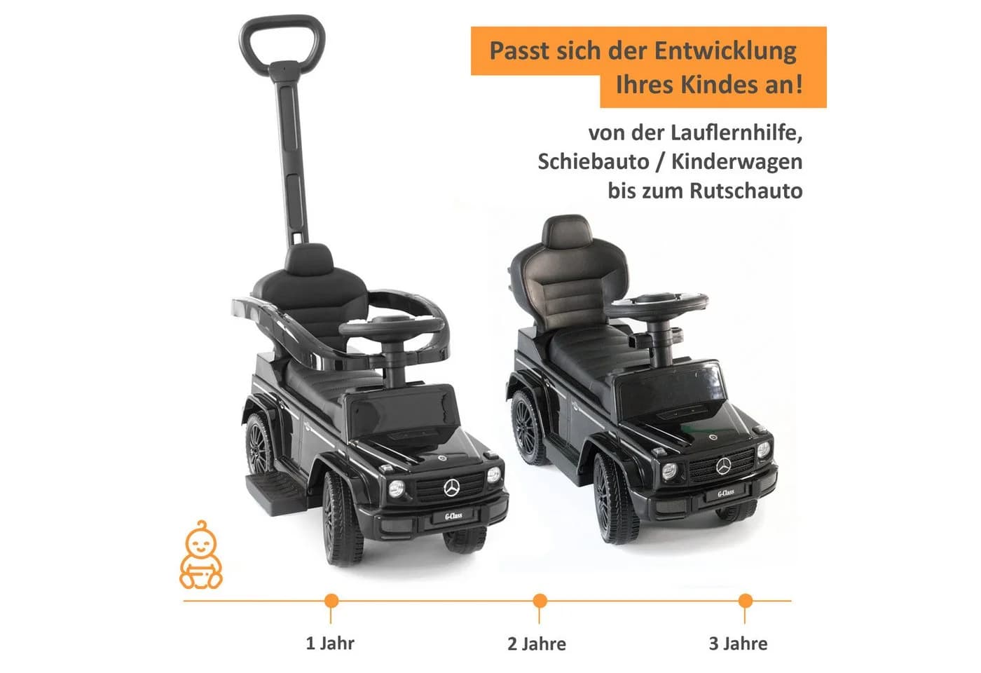 Lemodo Rutscherauto Babyrutscher Mercedes G350d Schwarz mit Schiebestange - Bild 3