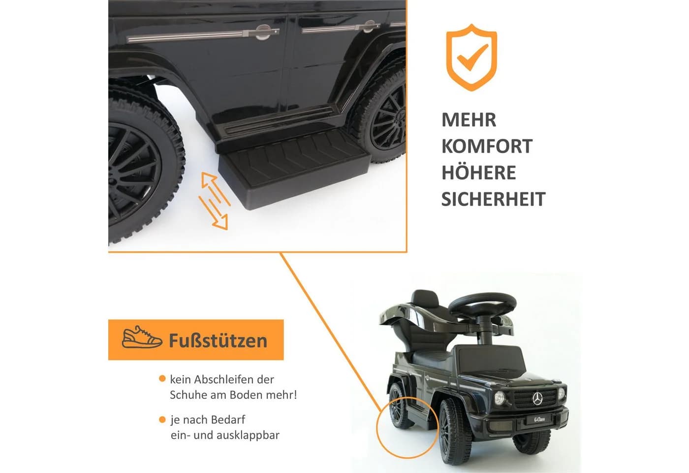 Lemodo Rutscherauto Babyrutscher Mercedes G350d Schwarz mit Schiebestange - Bild 5