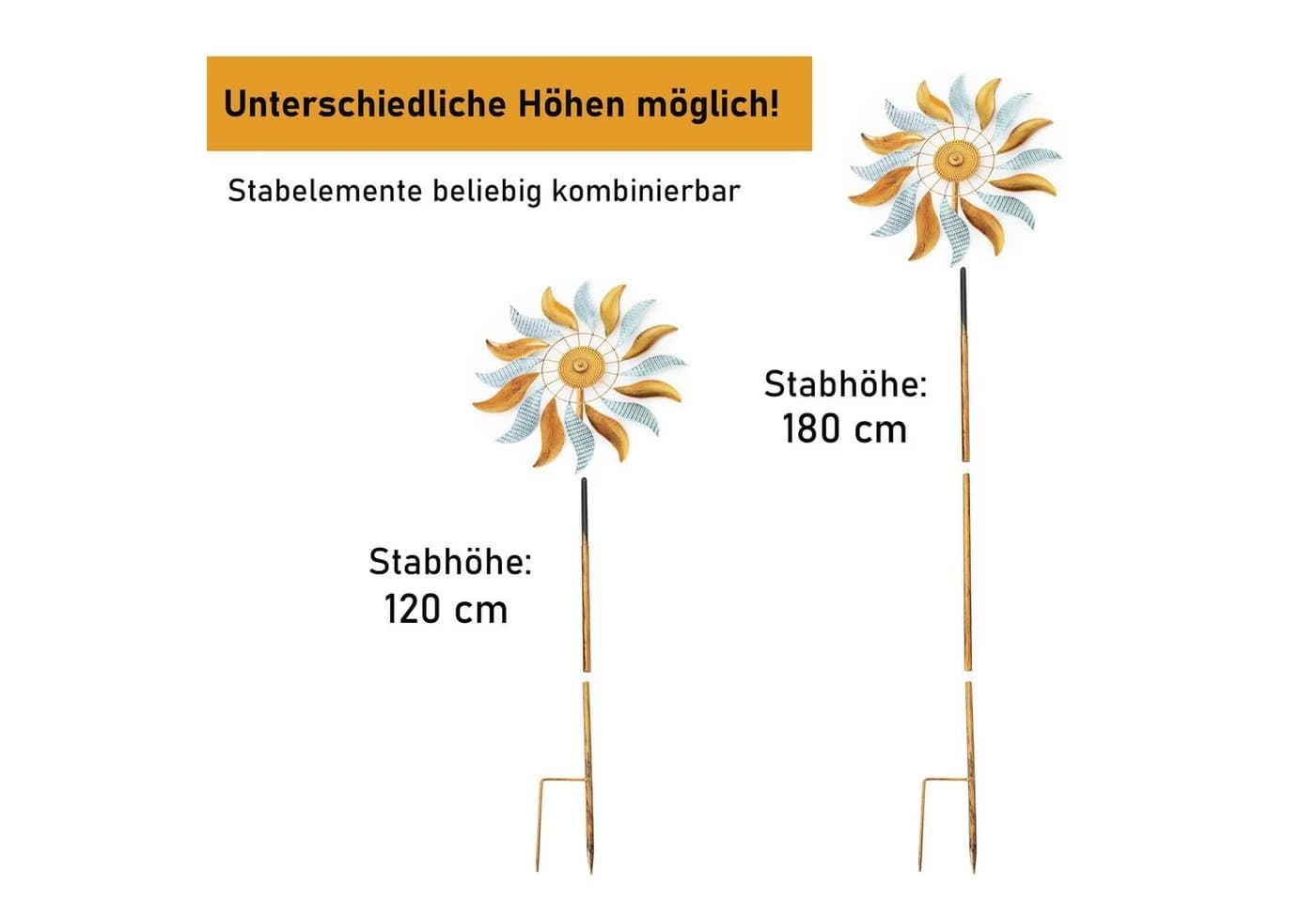 Lemodo Windrad Fire Flower Metall Antik Blau Braun - Bild 3