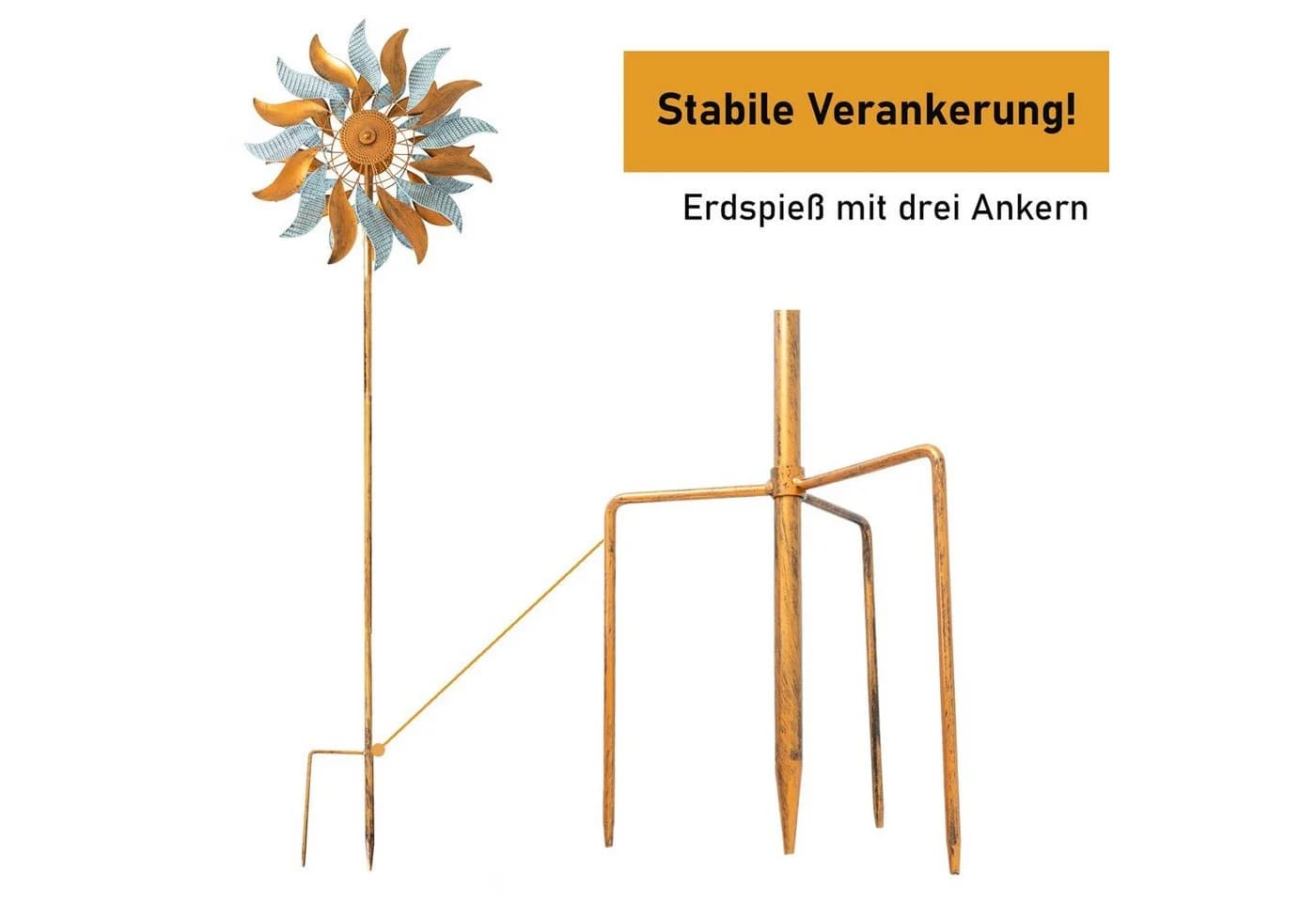 Lemodo Windrad Fire Flower Metall Antik Blau Braun - Bild 5